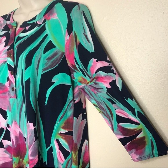 Peach Love California Popover Large Navy Floral Shirttail Dress Women Large - Picture 3 of 11